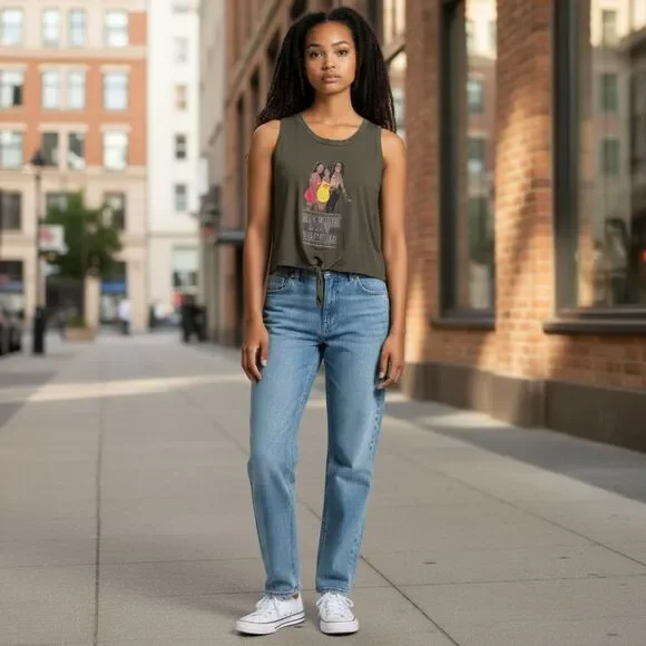 Teen Graphic Tie-Front Tank Top | Sleeveless Casual Top | Size M - Picture 1 of 15